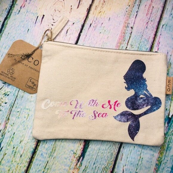 Mermaid Ocean Fun! Tropical Beach Arial Make Up Bag Pouch ECO Recycled Cotton - Picture 2 of 9